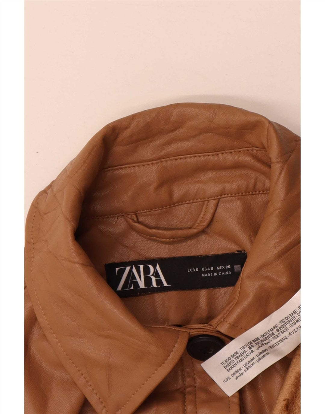 Zara Dame Oversized Faux Leather Overcoat UK 10 Lille brun polyurethan