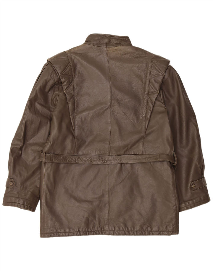 VINTAGE Womens Leather Jacket IT 48 XL Brown Leather