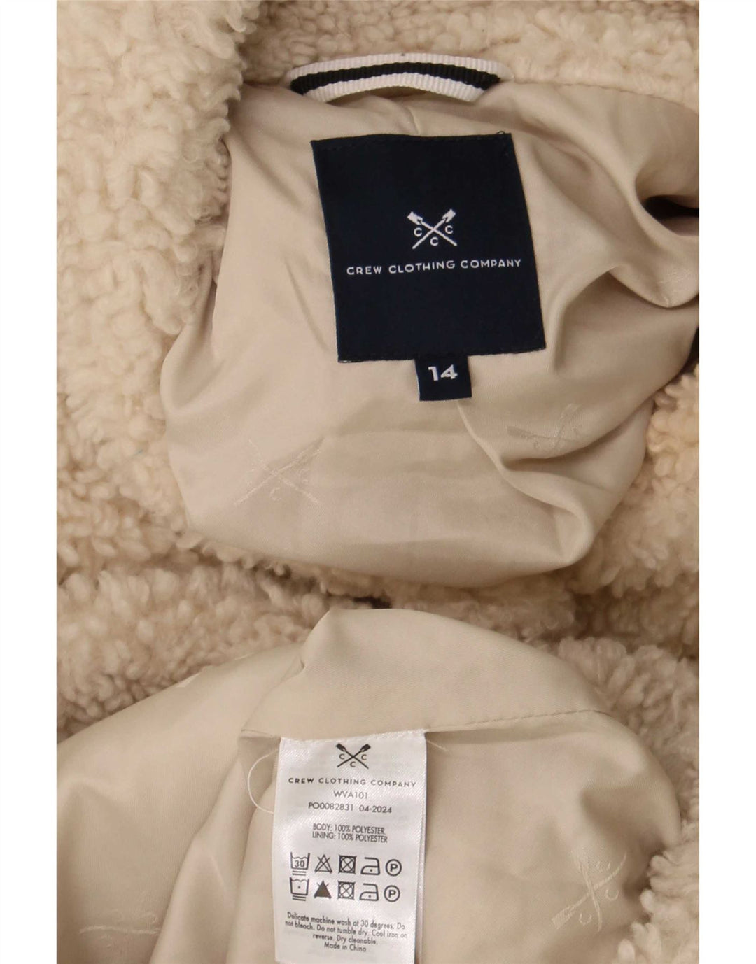 Crew Clothing Dame Teddy Bear Fleecejakke UK 14 Stor Beige Polyester