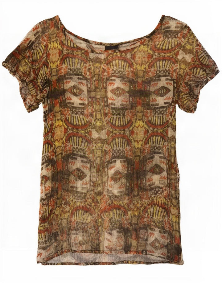 Desigual kvinders abstrakt mønster bluse Top UK 8 Small Khaki Viscose