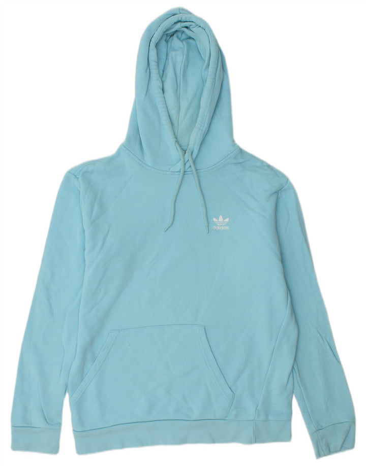 ADIDAS Womens Hoodie Jumper UK 14 Medium Blue Cotton