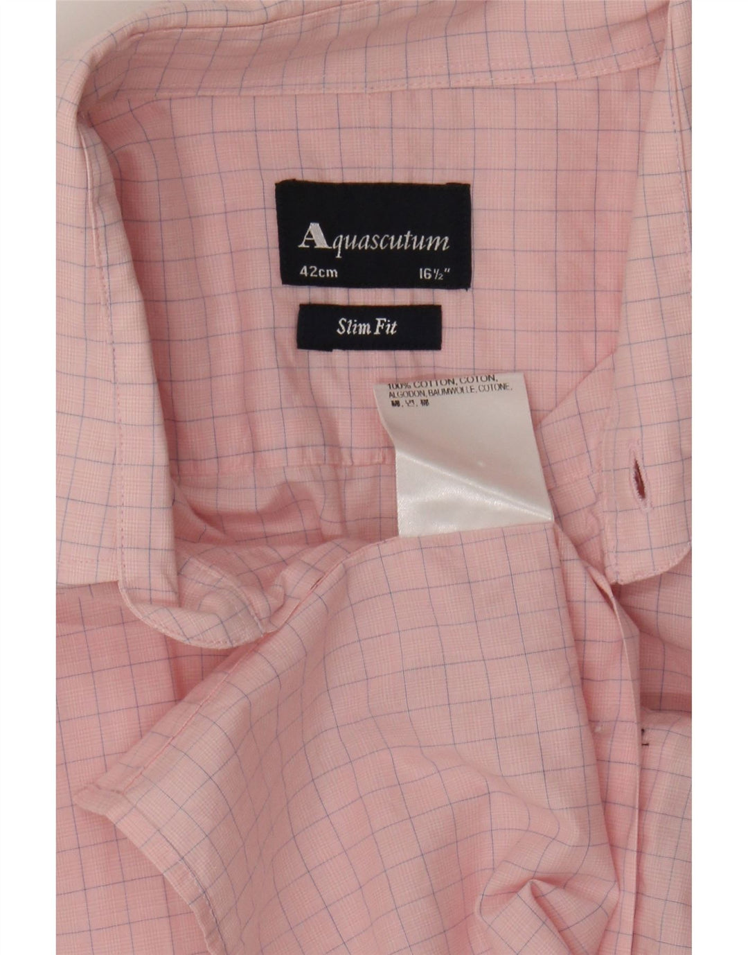 AQUASCUTUM Mens Slim Fit Shirt Size 16 1/2 Large Pink Check Cotton