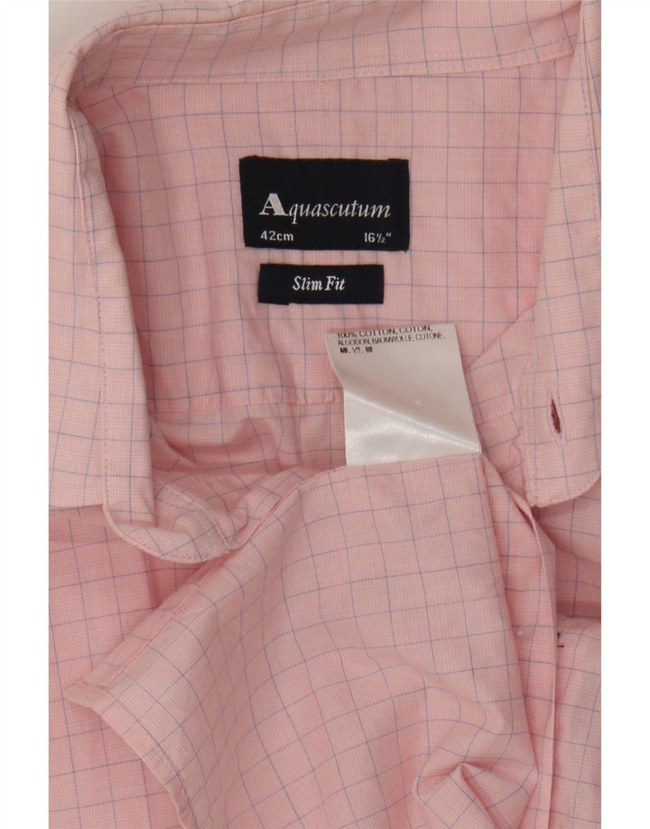 AQUASCUTUM Mens Slim Fit Shirt Size 16 1/2 Large Pink Check Cotton