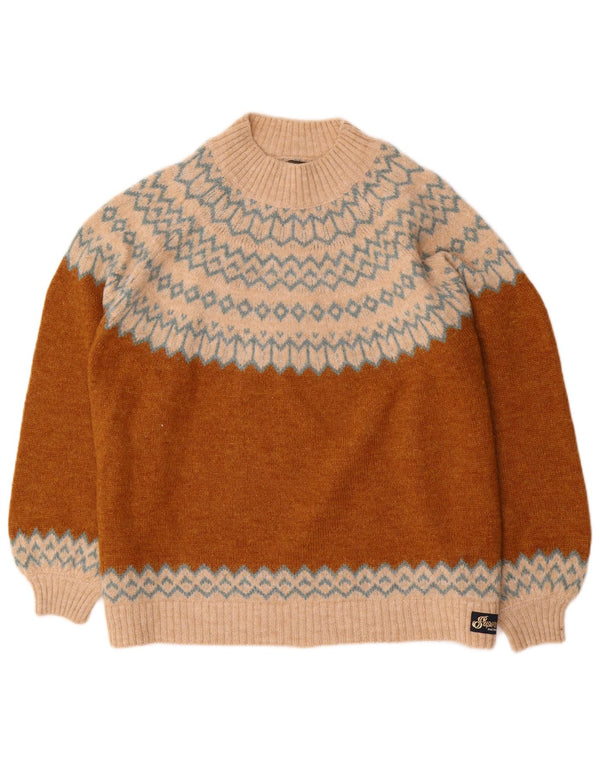 Superdry Dame Turtle Neck Sweater UK 14 Large Brown Fair Isle