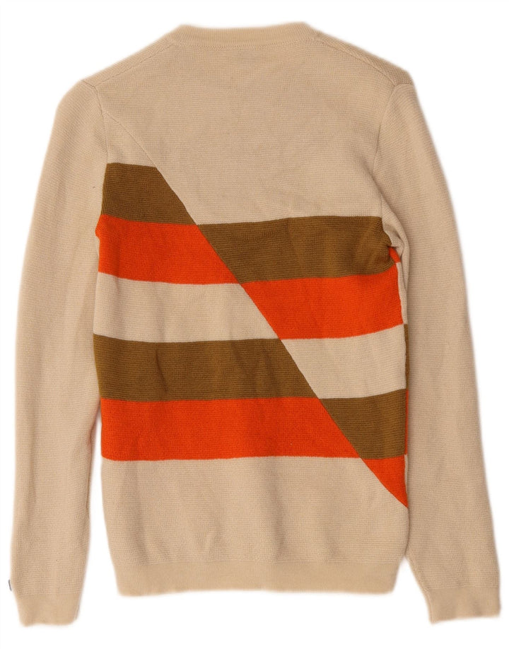 Vintage Dame Boat Neck Jumper Sweater IT 44 Medium Beige Stribet