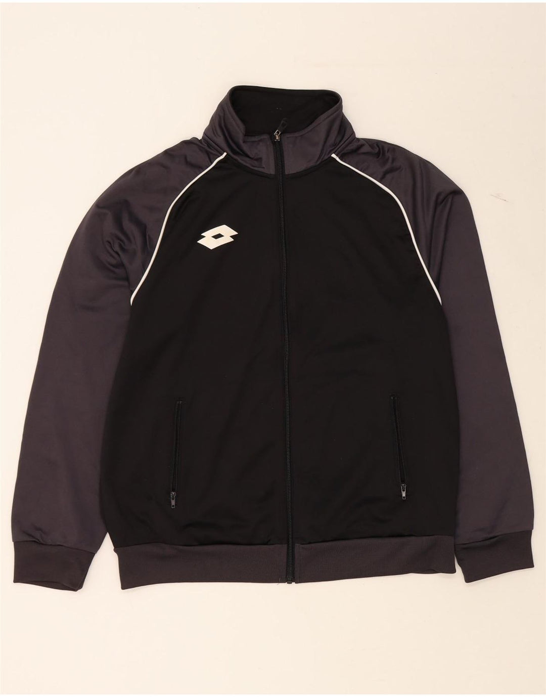 LOTTO Mens Tracksuit Top Jacket Large Black Colourblock Polyester Vintage Lotto and Second-Hand Lotto from Messina Hembry 