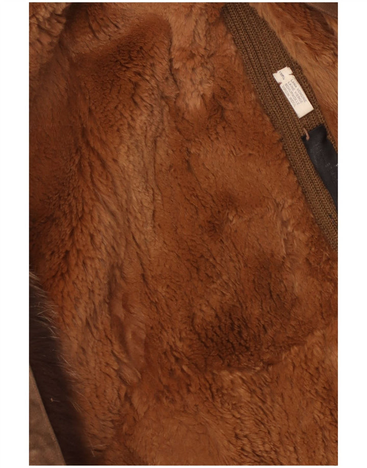 Vintage Dame Sherpa Ruskind Overfrakke UK 14 Medium Brun