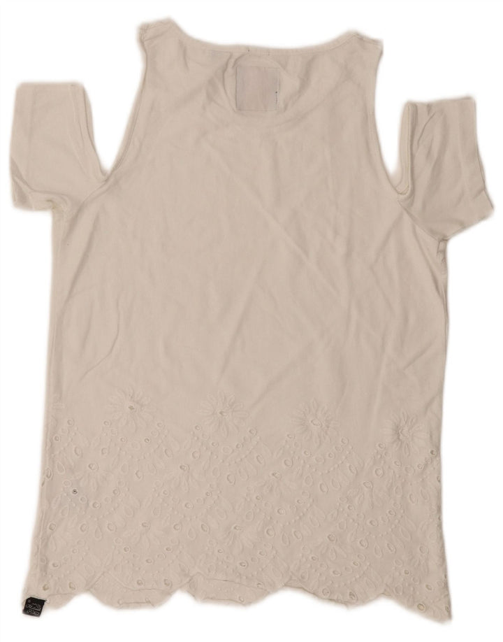 Superdry Regular Fit T-Shirt Top UK 6 XS Off White Bomuld