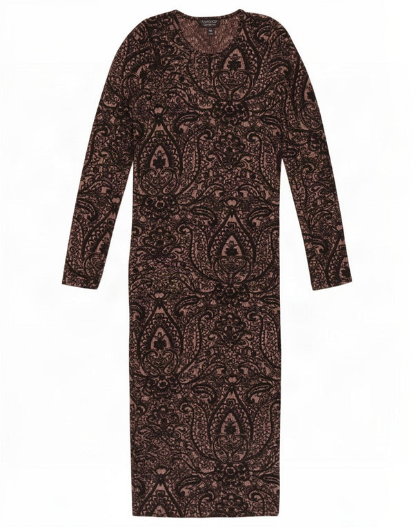 Topshop Dame Langærmet Bodycon Kjole UK 10 Small Brown Paisley