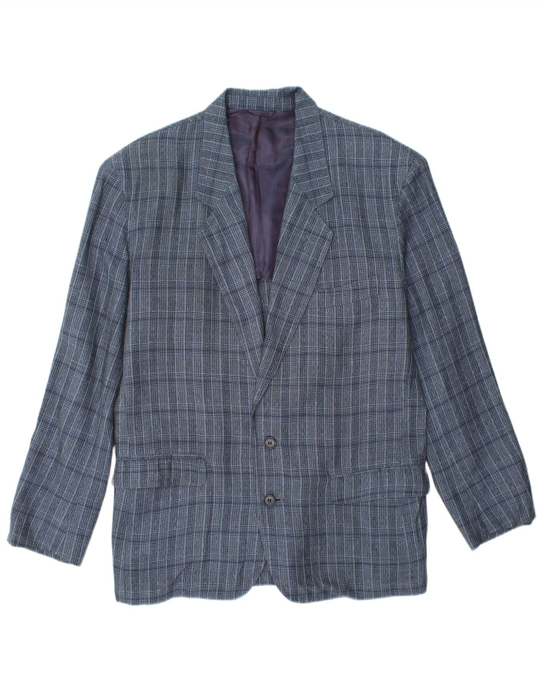 SUN VALLEY Mens 2 Button Blazer Jacket IT 48 Medium Blue Check Viscose