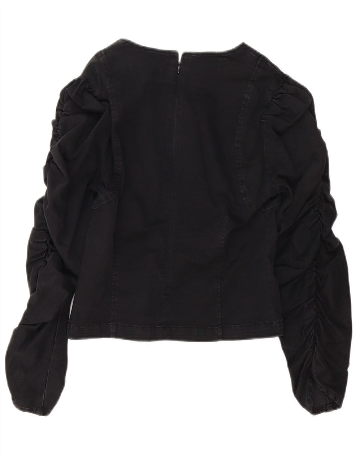 Zara Dame Langærmet Bluse Top UK 10 Small Black Bomuld