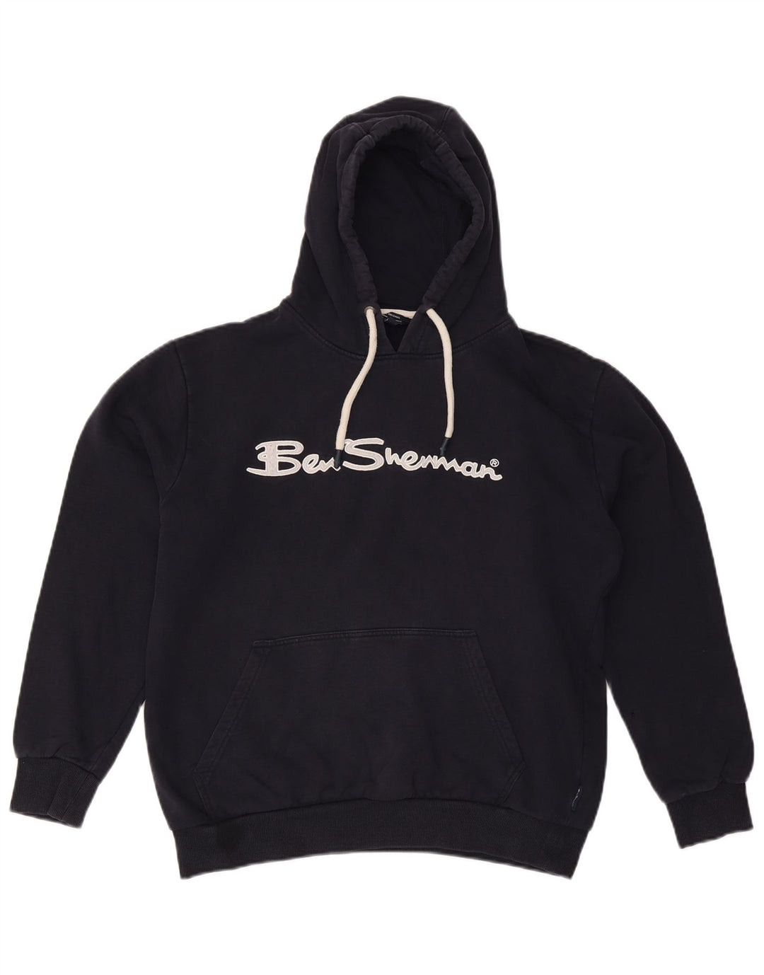 BEN SHERMAN Dame Oversized grafisk hættetrøje trøje UK 16 Large Navy Blue