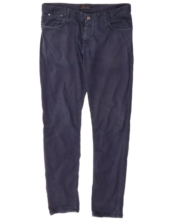 Zara Herre Slim Casual Bukser EU 46 XL W36 L34 Marineblå Bomuld