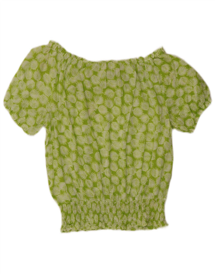MICHAEL KORS Dame Oversized Off Shoulder Top UK 10 Small Green Floral