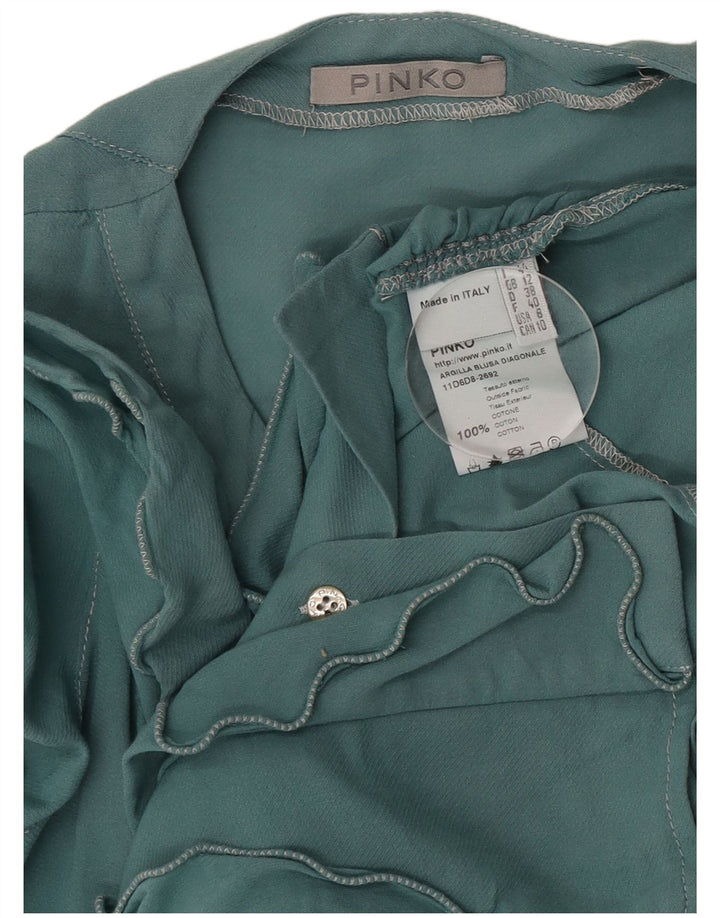 Pinko kvinders kortærmet flæse foran bluse UK 12 Medium Green