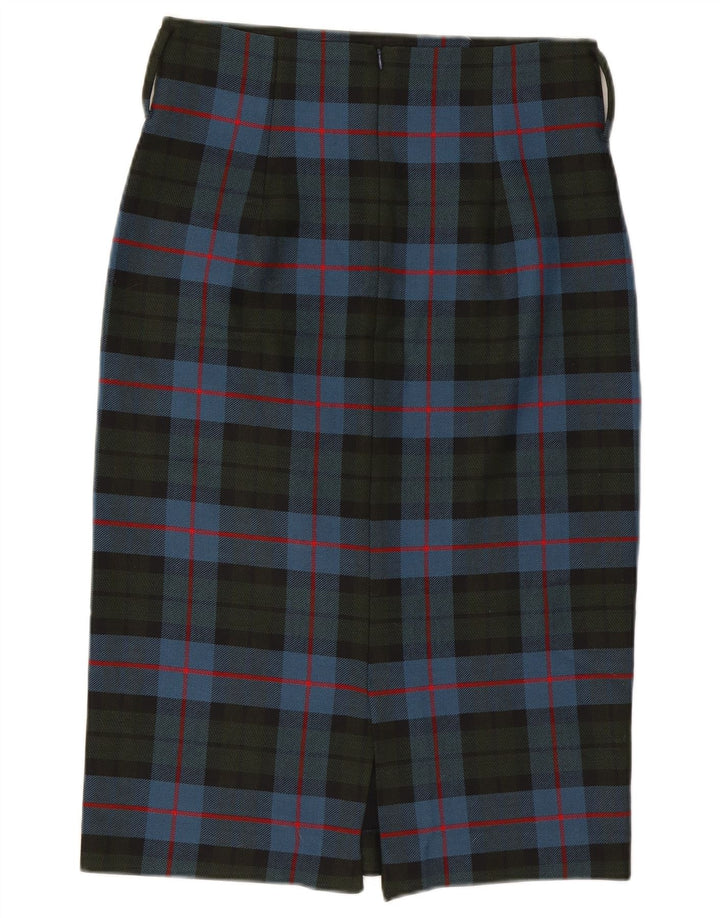 Zara Dame Midi Pencil Skirt Large W32 Blue Plaid Polyester