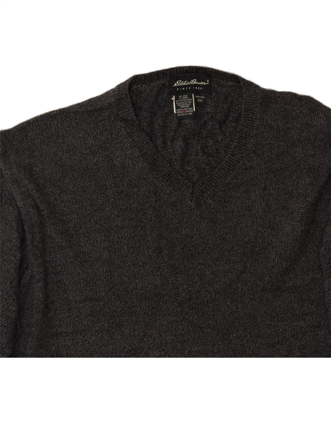 EDDIE BAUER Mens V-Neck Jumper Sweater Medium Grey Flecked Cotton Vintage Eddie Bauer and Second-Hand Eddie Bauer from Messina Hembry 