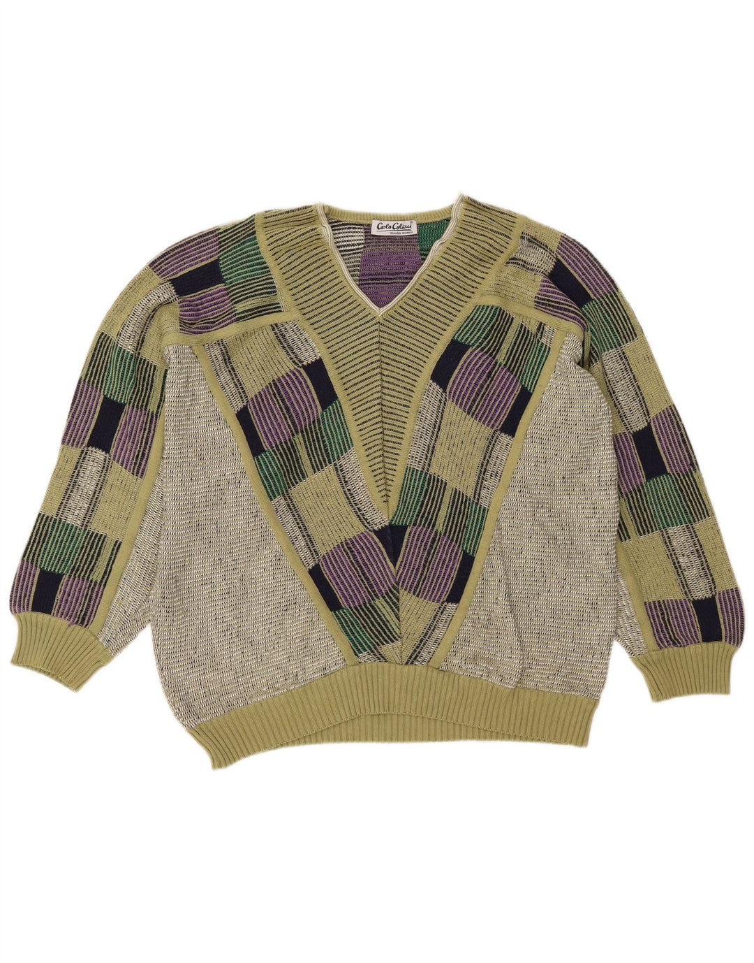 Carlo Colucci Herre V-hals sweater Medium Grøn Geometrisk