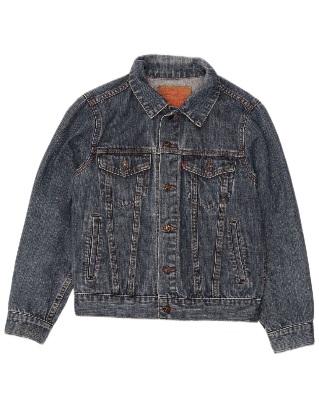Levi's Dame Crop Denim Jacket UK 12 Medium Blue Bomuld