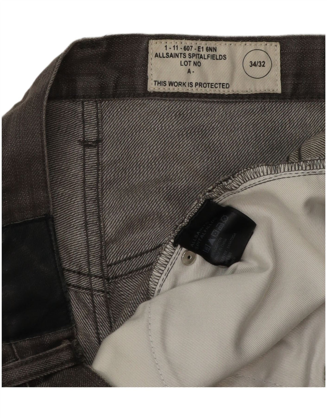 All Saints Straight Jeans til mænd W34 L26 Grå Bomuld