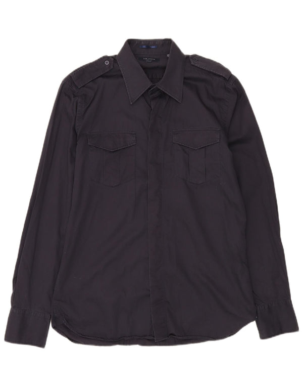 TED BAKER Herre Military Shirt Størrelse 4 Large Navy Blue