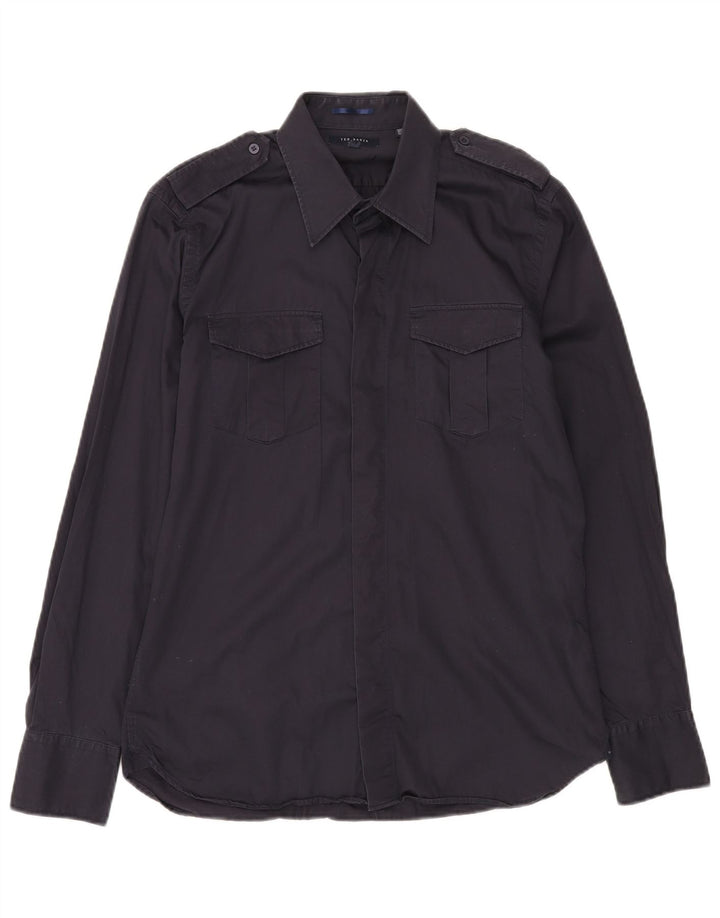 TED BAKER Herre Military Shirt Størrelse 4 Large Navy Blue