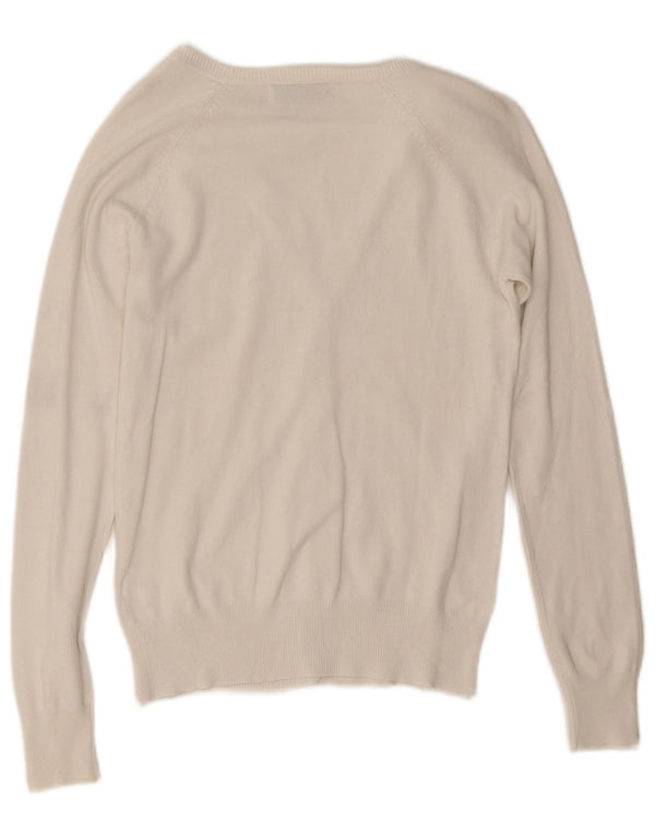 Zara Dame Cardigan Sweater UK 10 Small White Bomuld