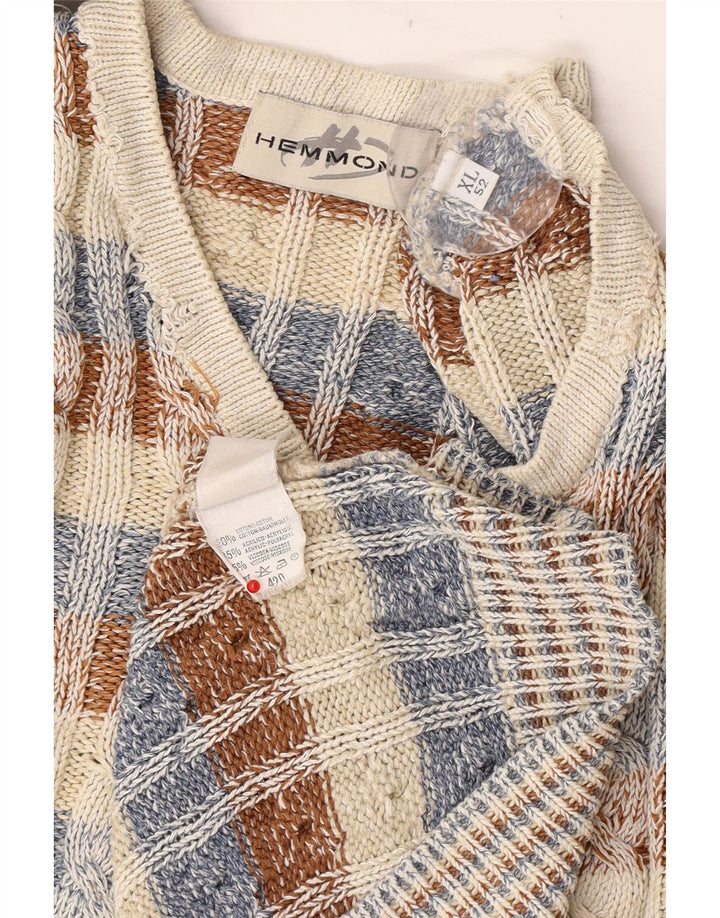 Hemmond Herre V-hals sweater XL flerfarvet ternet bomuld