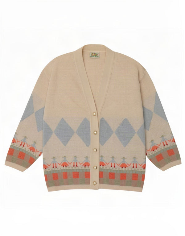 Folli Follie Dame Cardigan Sweater UK 16 Stor Beige Geometrisk Bomuld