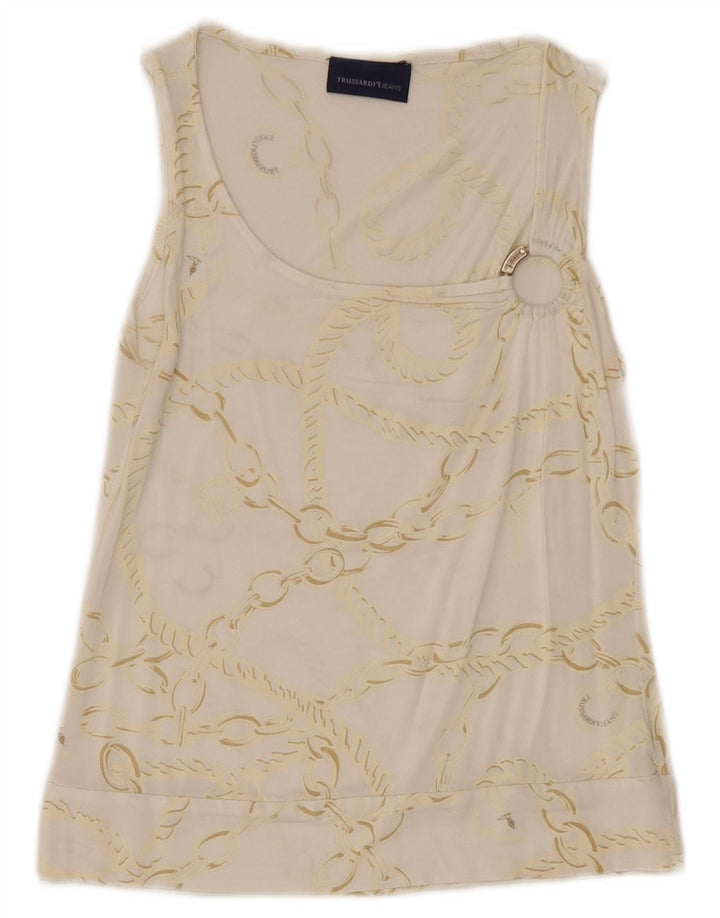 Trussardi Jeans Kvinder abstrakt mønster bluse Top UK 8 Small White