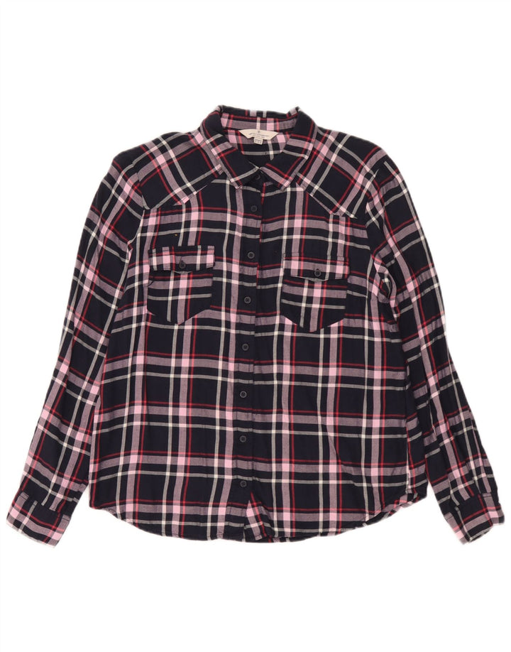 French Connection Dameskjorte UK 12 Medium Navy Blue Check Viscose