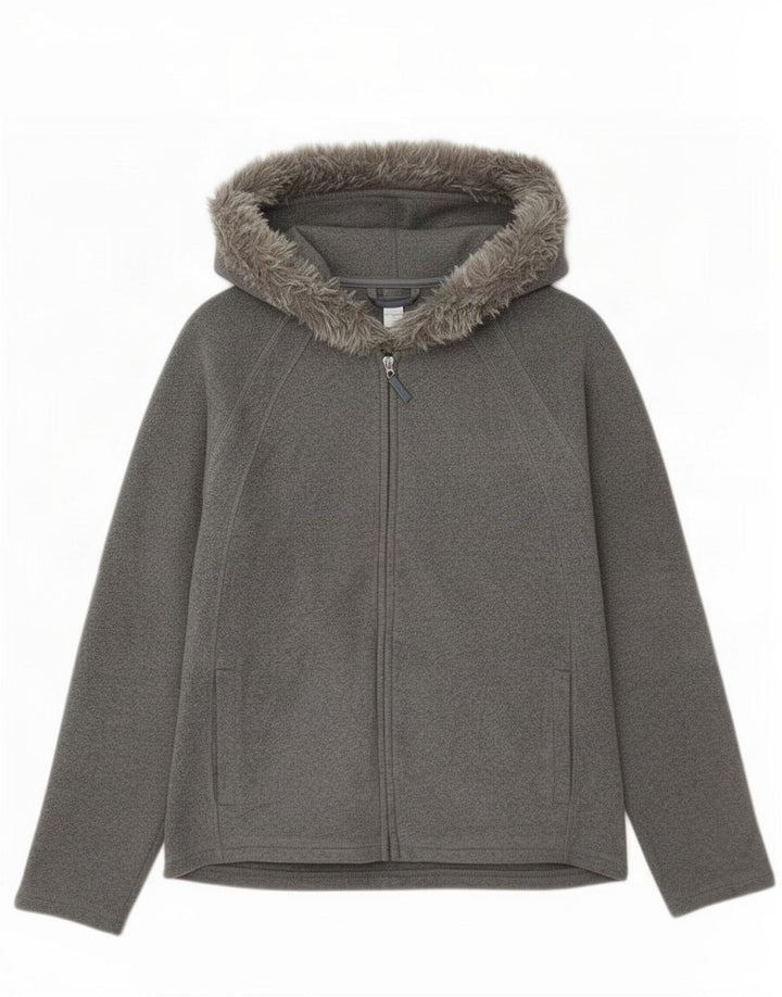 Marks & Spencer dame fleecejakke med hætte UK 14 mellemgrå polyester