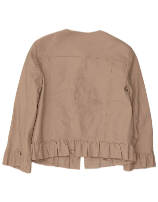Zara Dame 3/4 ærmet Bolero-jakke i imiteret læder UK 12 Medium Beige