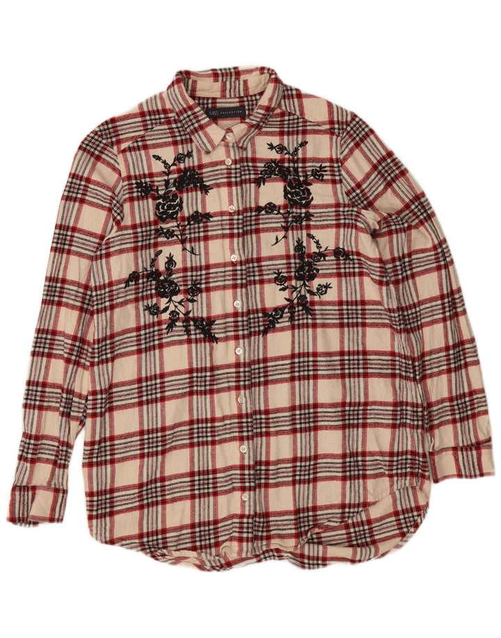 Marks & Spencer Dame Oversized Flanell Shirt UK 10 Small Beige Check