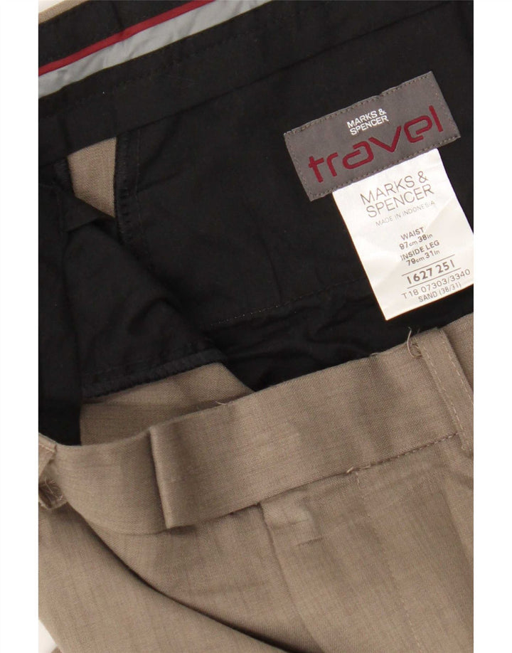 Marks & Spencer Straight Suit Bukser til mænd W38 L31 Beige Polyester