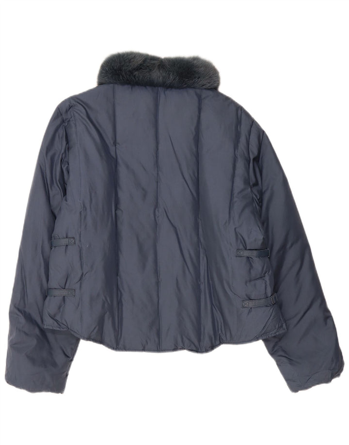 Blunauta Dame Polstret Jakke UK 16 Large Navy Blue Silk