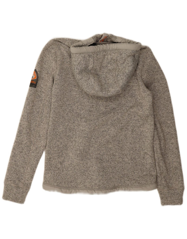 Superdry Womens Zip Hoodie Sweater UK 14 Medium Grey Flecked Polyester