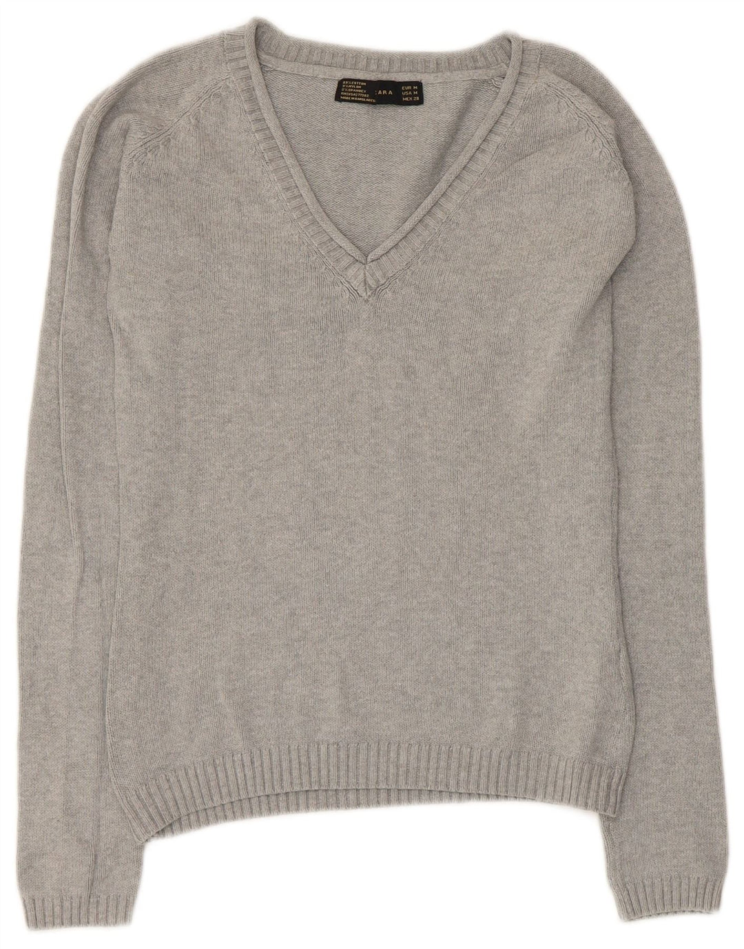 ZARA Dame V-hals sweater UK 12 Medium Grey Bomuld