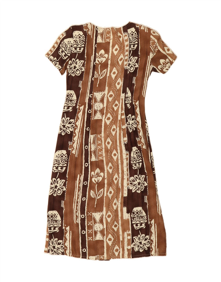 VINTAGE Womens Short Sleeves Basic Dress UK 12 Medium Brown Floral Vintage Vintage and Second-Hand Vintage from Messina Hembry 