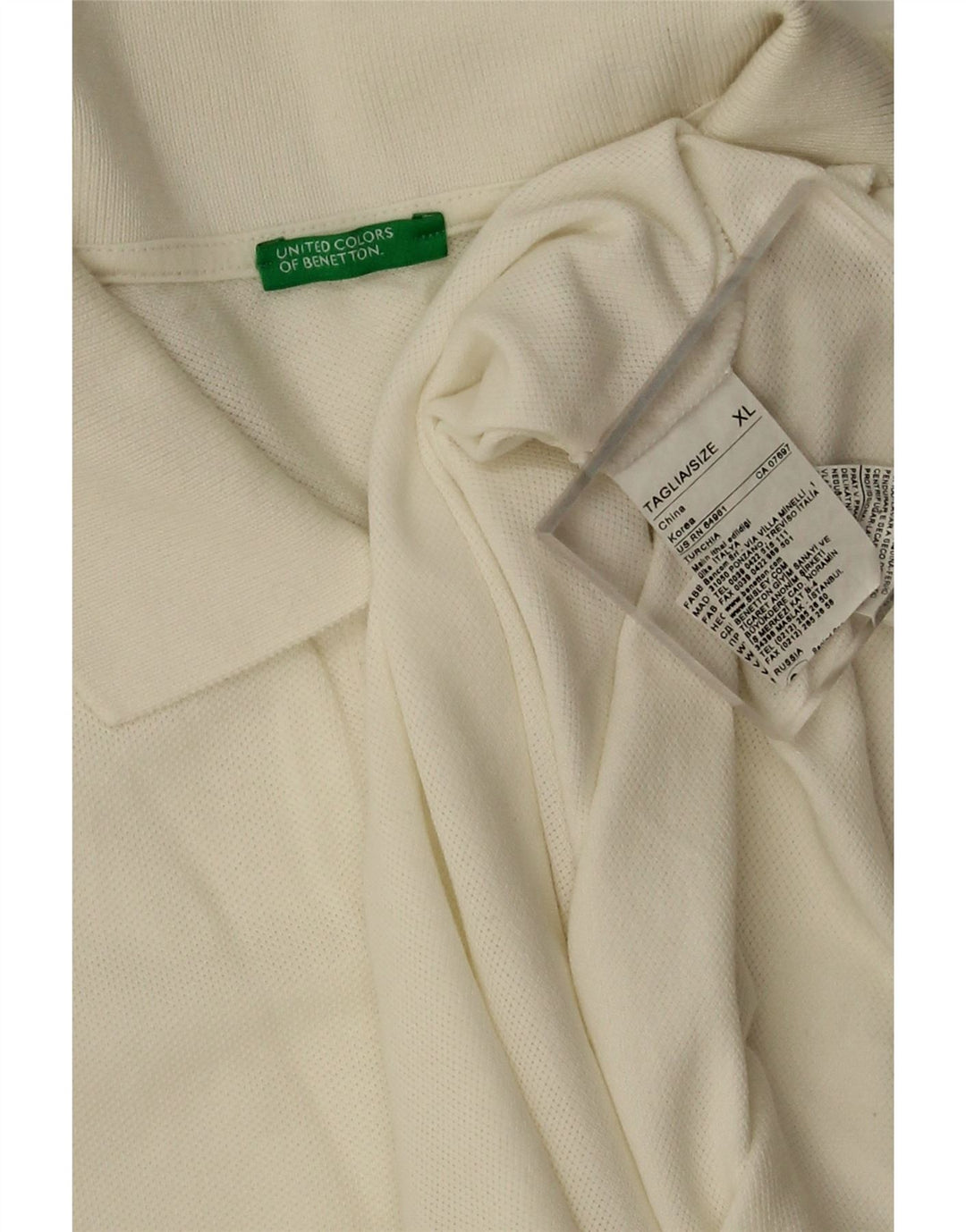 Benetton herre poloshirt XL hvid bomuld
