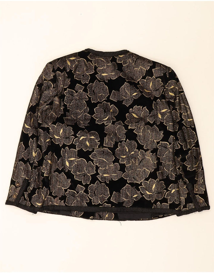 VINTAGE Womens 4 Button Blazer Jacket UK 16 Large Black Floral Vintage Vintage and Second-Hand Vintage from Messina Hembry 