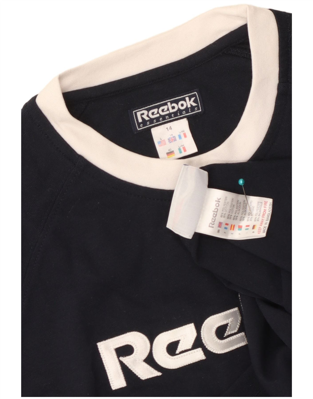 Reebok Grafisk T-Shirt Top UK 14 Medium Navy Blue Colourblock