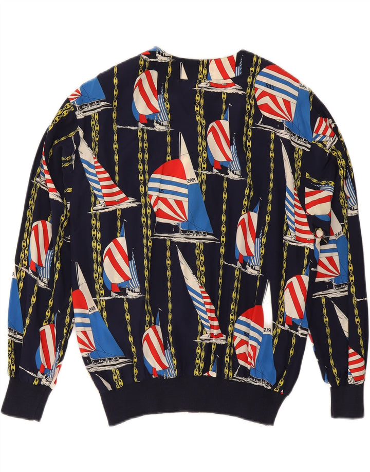 AGENDA Kvinders abstrakt mønster bombeflyjakke IT 42 Medium Navy Blue Silke