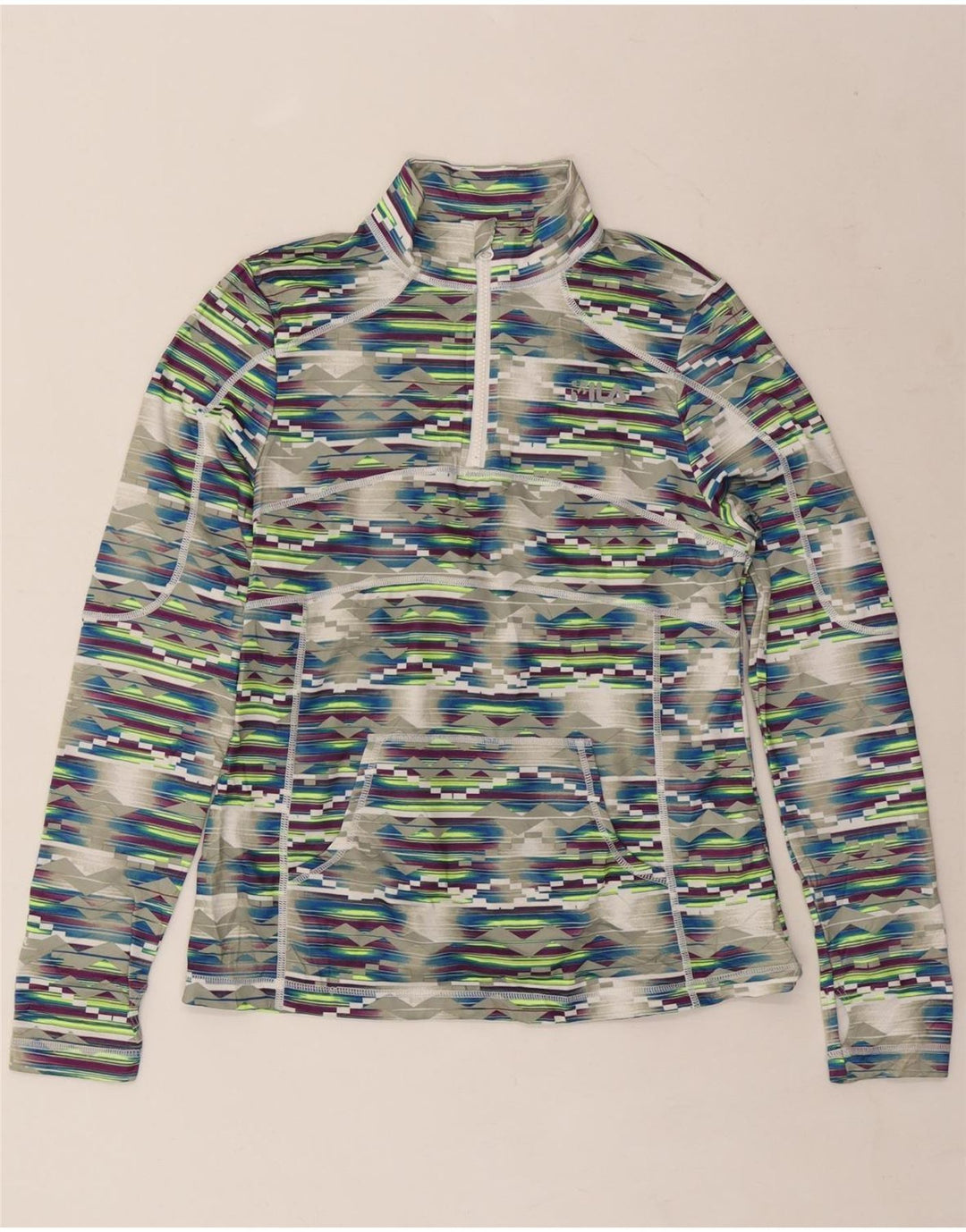 FILA Dame Pullover Træningsdragt Top UK 12 Medium Flerfarvet Geometrisk