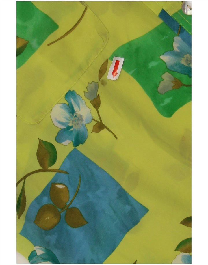 CHERIE Dame Gennemsigtig kortærmet skjortebluse IT 48 XL Grøn blomster