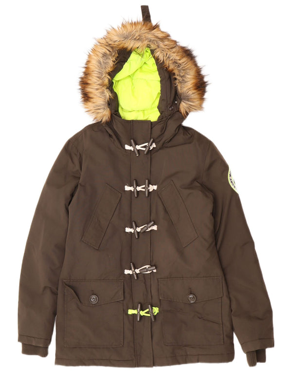 Superdry Oversized Parkajakke med hætte til kvinder UK 10 Lille Khaki Nylon