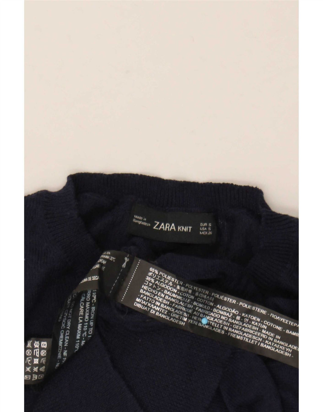 Zara Womens Crop Crew Neck Jumper Sweater UK 10 Small Navy Blue Polyester