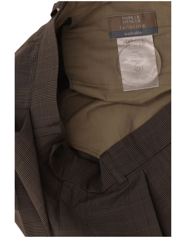 Marks & Spencer Herre Pegged Suit Bukser W34 L30 Beige Houndstooth