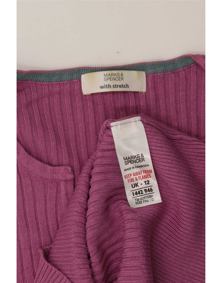 Marks & Spencer Dame V-hals sweater UK 12 Medium Pink Viscose