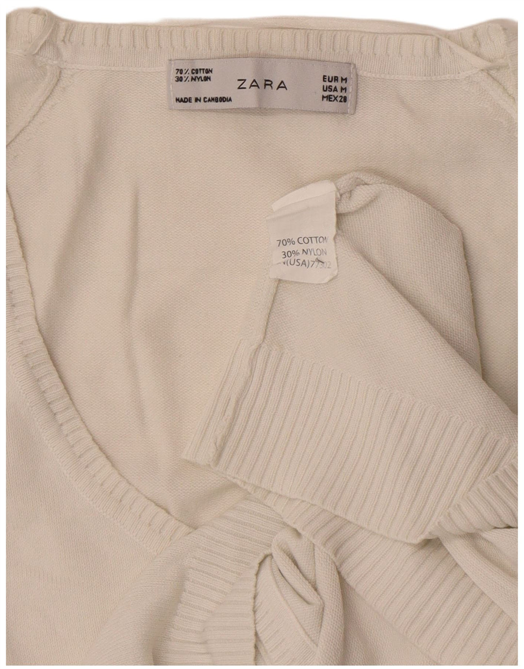 Zara Womens Crop Cardigan Sweater UK 12 Medium White Bomuld
